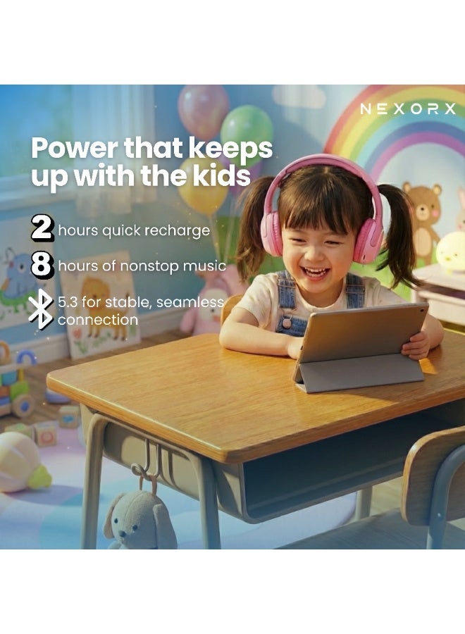 NEXORX NexTunes 001 Junior Kids Headphones – Bluetooth 5.3, 8 Hours Playtime, Built-in Mic, Safe 85dB Volume Limit, Comfortable & Lightweight for Ages 3+ Pink - Image 5
